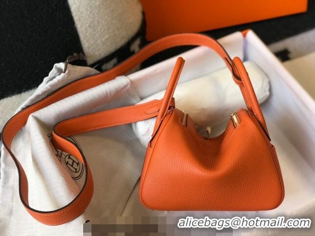 Top Design Hermes Lindy Mini Bag 19cm in Grainy Calfskin H7102 Fire Orange