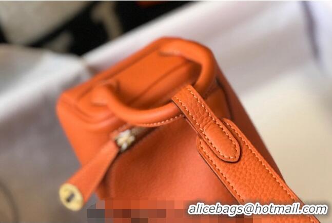 Top Design Hermes Lindy Mini Bag 19cm in Grainy Calfskin H7102 Fire Orange