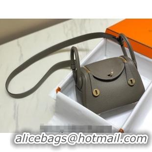 Top Quality Hermes Lindy Mini Bag 19cm in Grainy Calfskin H7102 Tin Grey