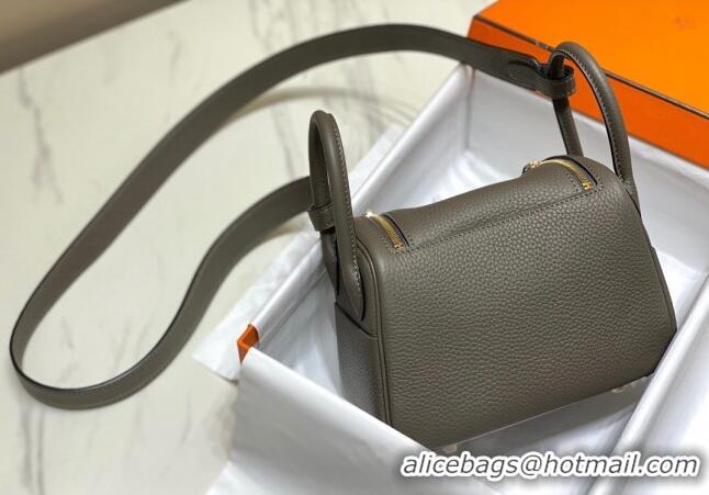 Top Quality Hermes Lindy Mini Bag 19cm in Grainy Calfskin H7102 Tin Grey