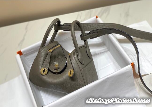 Top Quality Hermes Lindy Mini Bag 19cm in Grainy Calfskin H7102 Tin Grey