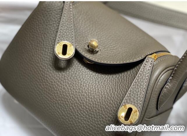 Top Quality Hermes Lindy Mini Bag 19cm in Grainy Calfskin H7102 Tin Grey