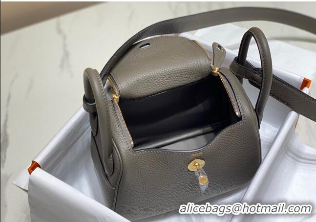 Top Quality Hermes Lindy Mini Bag 19cm in Grainy Calfskin H7102 Tin Grey