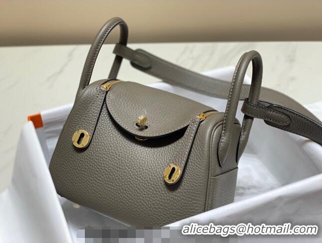 Top Quality Hermes Lindy Mini Bag 19cm in Grainy Calfskin H7102 Tin Grey