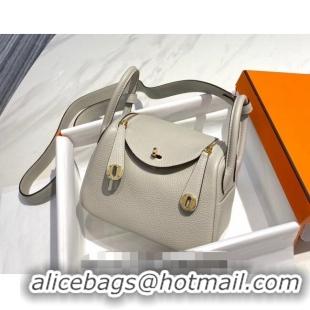 Unique Grade Hermes Lindy Mini Bag 19cm in Grainy Calfskin H7102 Pearly Grey