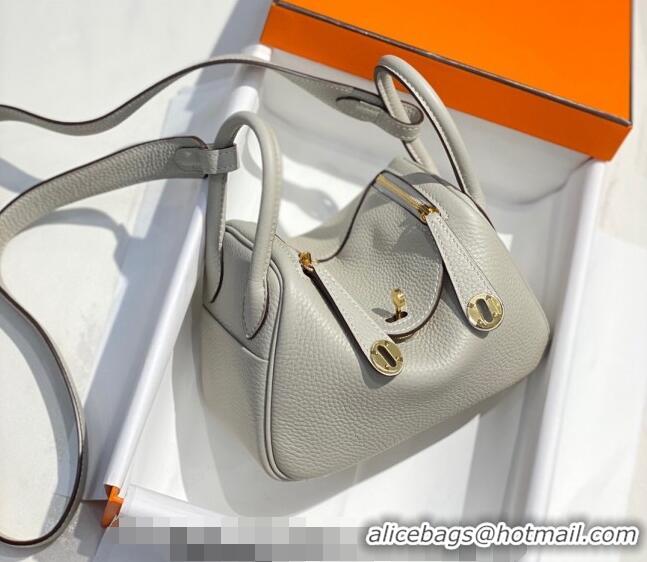 Unique Grade Hermes Lindy Mini Bag 19cm in Grainy Calfskin H7102 Pearly Grey