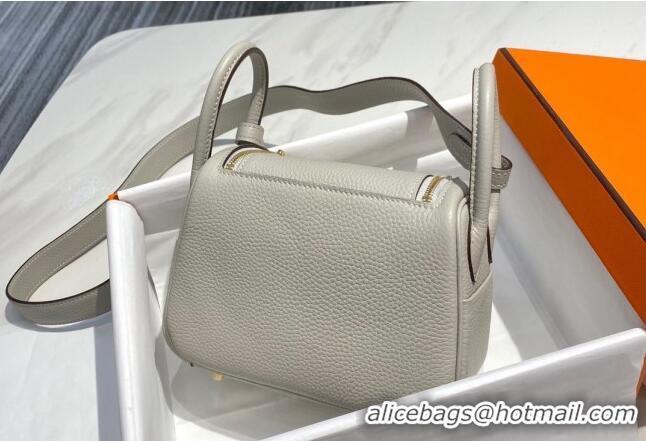 Unique Grade Hermes Lindy Mini Bag 19cm in Grainy Calfskin H7102 Pearly Grey