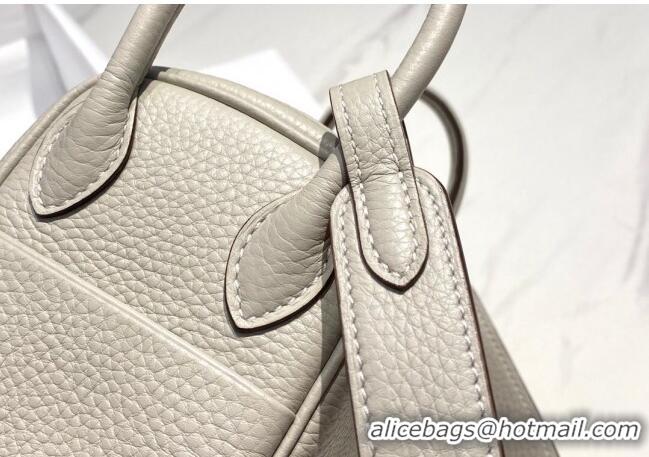 Unique Grade Hermes Lindy Mini Bag 19cm in Grainy Calfskin H7102 Pearly Grey