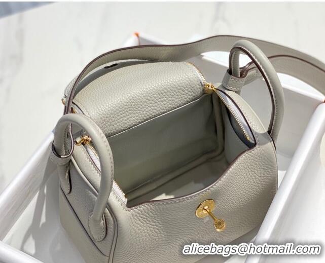 Unique Grade Hermes Lindy Mini Bag 19cm in Grainy Calfskin H7102 Pearly Grey