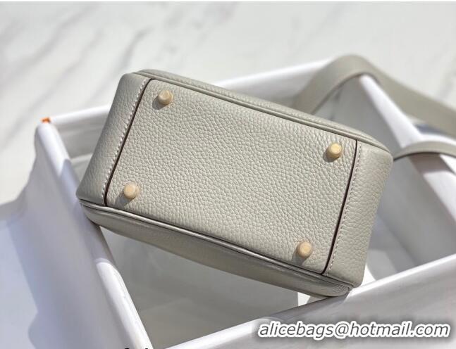 Unique Grade Hermes Lindy Mini Bag 19cm in Grainy Calfskin H7102 Pearly Grey