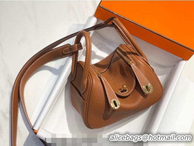 Super Quality Hermes Lindy Mini Bag 19cm in Grainy Calfskin H7102 Golden Brown 