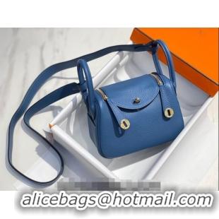 Famous Brand Hermes Lindy Mini Bag 19cm in Grainy Calfskin H7102 Agate Blue