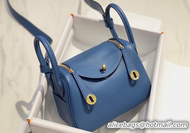 Famous Brand Hermes Lindy Mini Bag 19cm in Grainy Calfskin H7102 Agate Blue