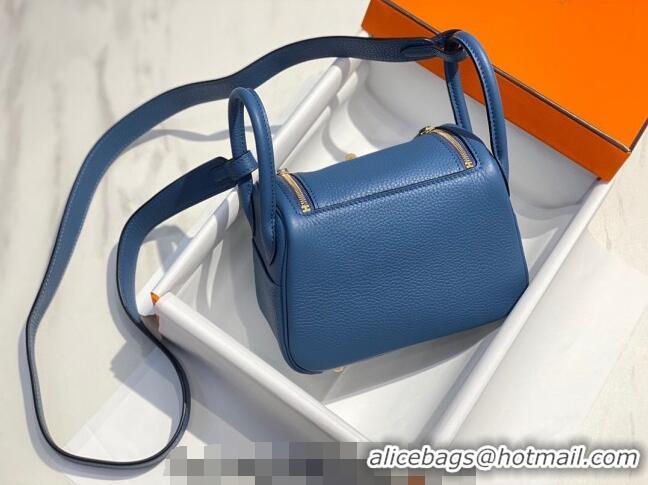 Famous Brand Hermes Lindy Mini Bag 19cm in Grainy Calfskin H7102 Agate Blue