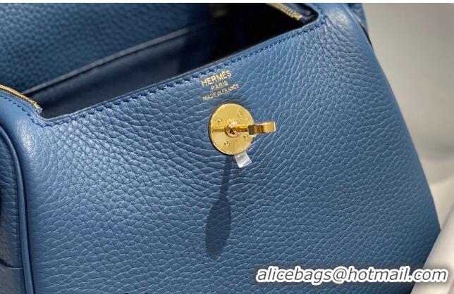 Famous Brand Hermes Lindy Mini Bag 19cm in Grainy Calfskin H7102 Agate Blue