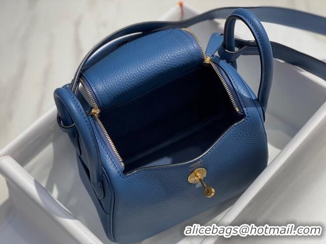 Famous Brand Hermes Lindy Mini Bag 19cm in Grainy Calfskin H7102 Agate Blue