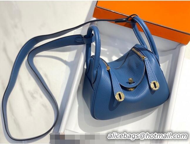 Famous Brand Hermes Lindy Mini Bag 19cm in Grainy Calfskin H7102 Agate Blue