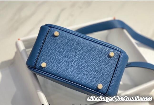 Famous Brand Hermes Lindy Mini Bag 19cm in Grainy Calfskin H7102 Agate Blue