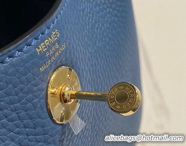 Famous Brand Hermes Lindy Mini Bag 19cm in Grainy Calfskin H7102 Agate Blue