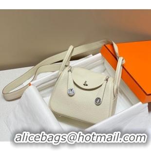 Good Taste Hermes Lindy Mini Bag 19cm in Grainy Calfskin H7102 Milk Shake White/Silver