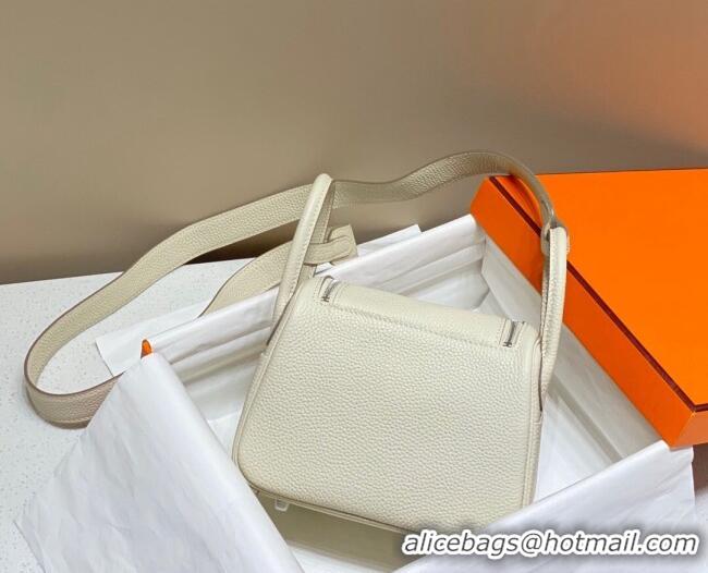 Good Taste Hermes Lindy Mini Bag 19cm in Grainy Calfskin H7102 Milk Shake White/Silver