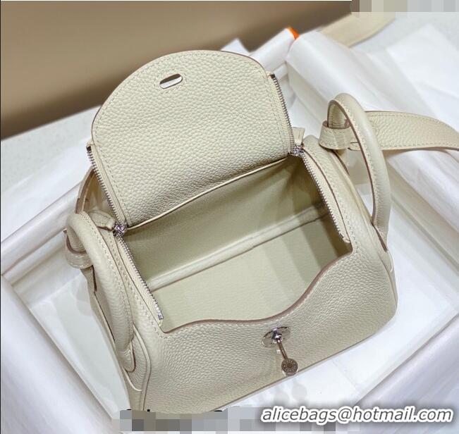 Good Taste Hermes Lindy Mini Bag 19cm in Grainy Calfskin H7102 Milk Shake White/Silver