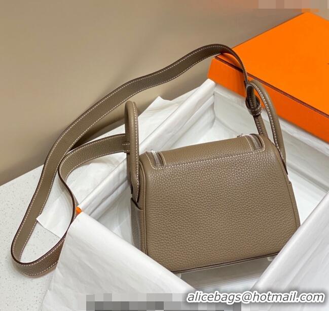 Best Quality Hermes Lindy Mini Bag 19cm in Grainy Calfskin H7102 Elephant Grey/Silver