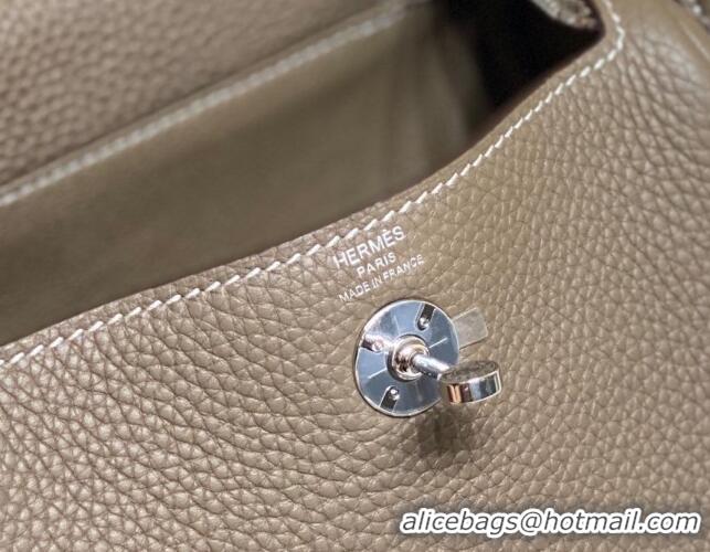 Best Quality Hermes Lindy Mini Bag 19cm in Grainy Calfskin H7102 Elephant Grey/Silver