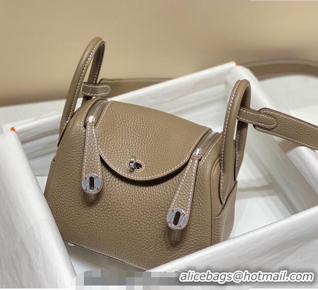 Best Quality Hermes Lindy Mini Bag 19cm in Grainy Calfskin H7102 Elephant Grey/Silver