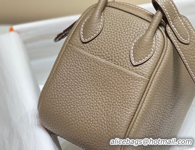 Best Quality Hermes Lindy Mini Bag 19cm in Grainy Calfskin H7102 Elephant Grey/Silver