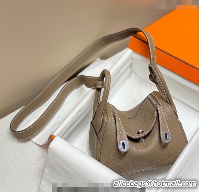 Best Quality Hermes Lindy Mini Bag 19cm in Grainy Calfskin H7102 Elephant Grey/Silver