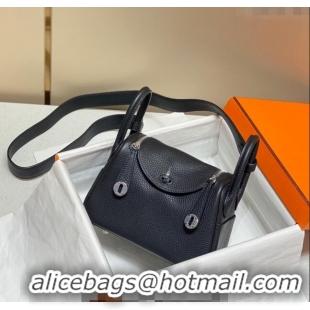 Cheapest Hermes Lindy Mini Bag 19cm in Grainy Calfskin H7102 Black/Silver