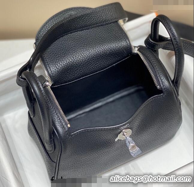 Cheapest Hermes Lindy Mini Bag 19cm in Grainy Calfskin H7102 Black/Silver