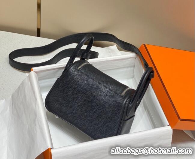 Cheapest Hermes Lindy Mini Bag 19cm in Grainy Calfskin H7102 Black/Silver