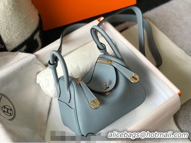 Cheap Price Hermes Lindy Mini Bag 19cm in Grainy Calfskin H7102 Flax Blue