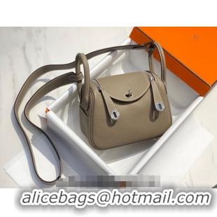 Buy Discount Hermes Lindy Mini Bag 19cm in Grainy Calfskin H7102 Dove Grey/Silver