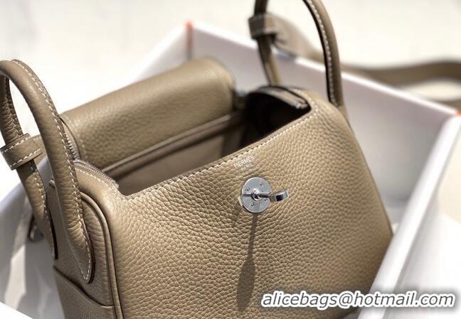 Buy Discount Hermes Lindy Mini Bag 19cm in Grainy Calfskin H7102 Dove Grey/Silver