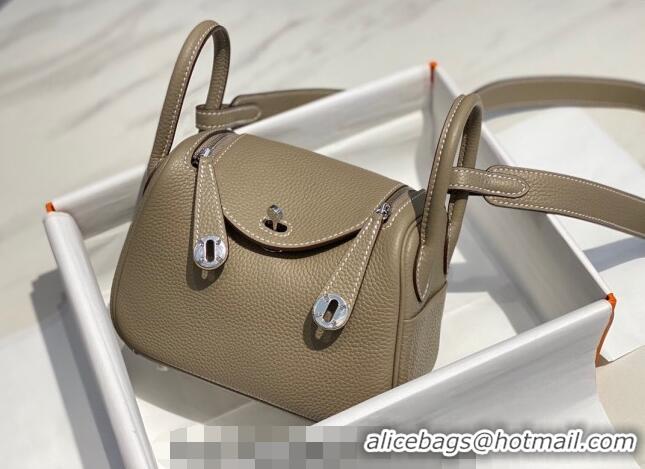 Buy Discount Hermes Lindy Mini Bag 19cm in Grainy Calfskin H7102 Dove Grey/Silver