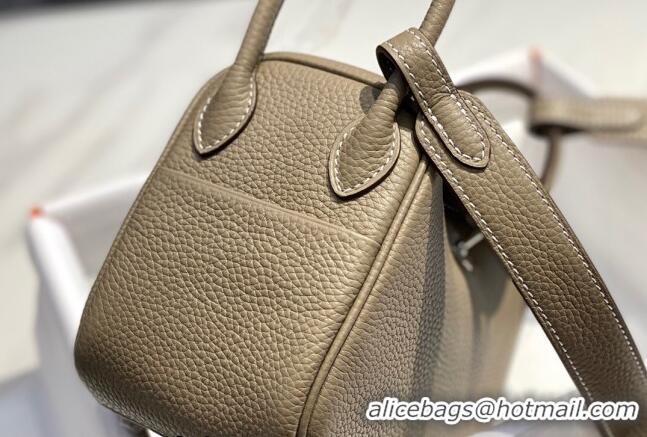 Buy Discount Hermes Lindy Mini Bag 19cm in Grainy Calfskin H7102 Dove Grey/Silver