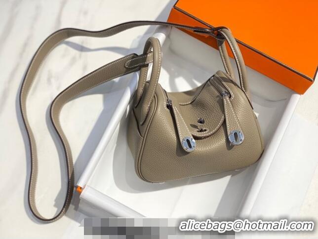 Buy Discount Hermes Lindy Mini Bag 19cm in Grainy Calfskin H7102 Dove Grey/Silver