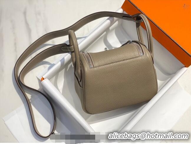 Buy Discount Hermes Lindy Mini Bag 19cm in Grainy Calfskin H7102 Dove Grey/Silver