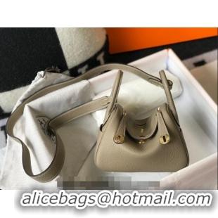 Best Price Hermes Lindy Mini Bag 19cm in Grainy Calfskin H7102 Dove Grey/Gold