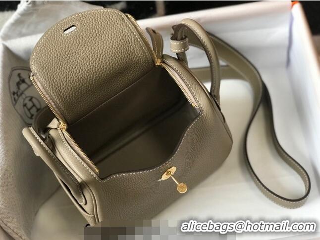 Best Price Hermes Lindy Mini Bag 19cm in Grainy Calfskin H7102 Dove Grey/Gold