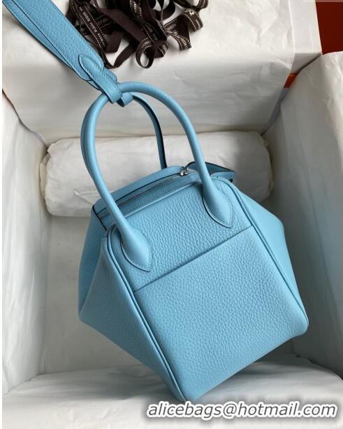 Top Grade Hermes Lindy 26/30 Bag in Original Taurillon Clemence Leather H1501 Macaron Blue/Silver 2024 (Full Handmade)