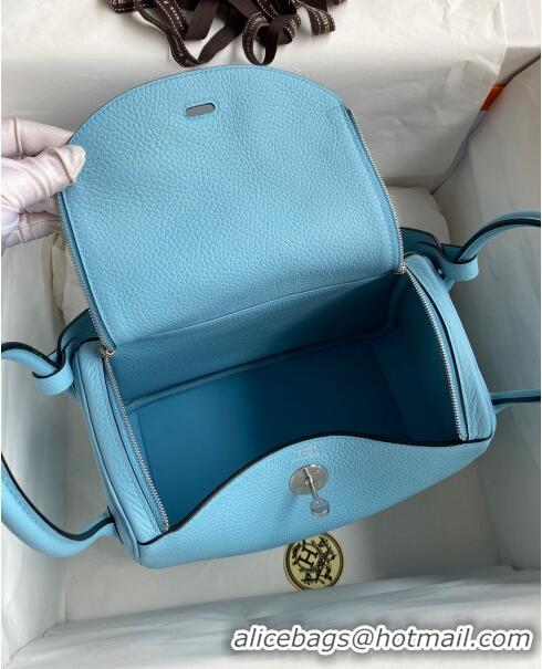 Top Grade Hermes Lindy 26/30 Bag in Original Taurillon Clemence Leather H1501 Macaron Blue/Silver 2024 (Full Handmade)