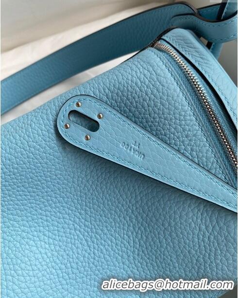 Top Grade Hermes Lindy 26/30 Bag in Original Taurillon Clemence Leather H1501 Macaron Blue/Silver 2024 (Full Handmade)