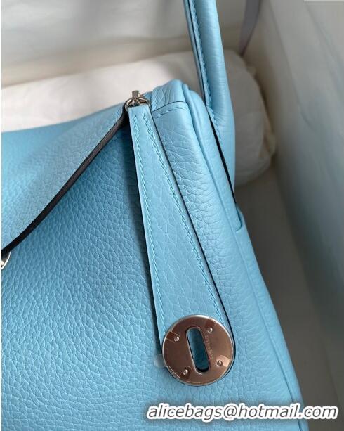 Top Grade Hermes Lindy 26/30 Bag in Original Taurillon Clemence Leather H1501 Macaron Blue/Silver 2024 (Full Handmade)