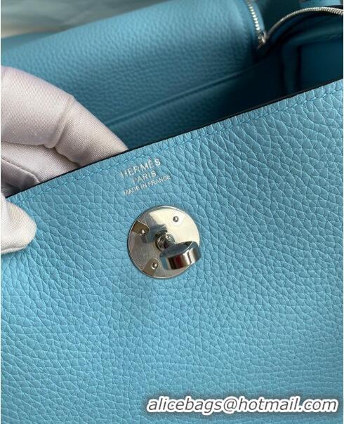 Top Grade Hermes Lindy 26/30 Bag in Original Taurillon Clemence Leather H1501 Macaron Blue/Silver 2024 (Full Handmade)