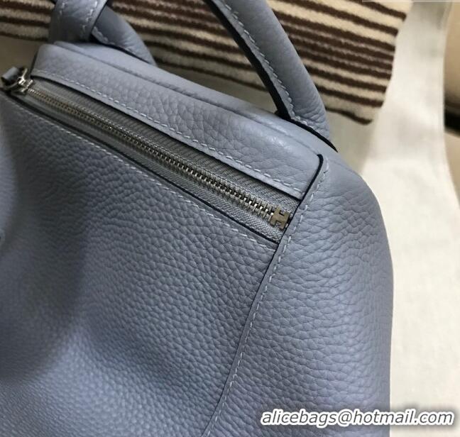 Best Quality Hermes Lindy 26/30 Bag in Original Taurillon Clemence Leather H1501 Linen Blue/Silver 2024 (Full Handmade)