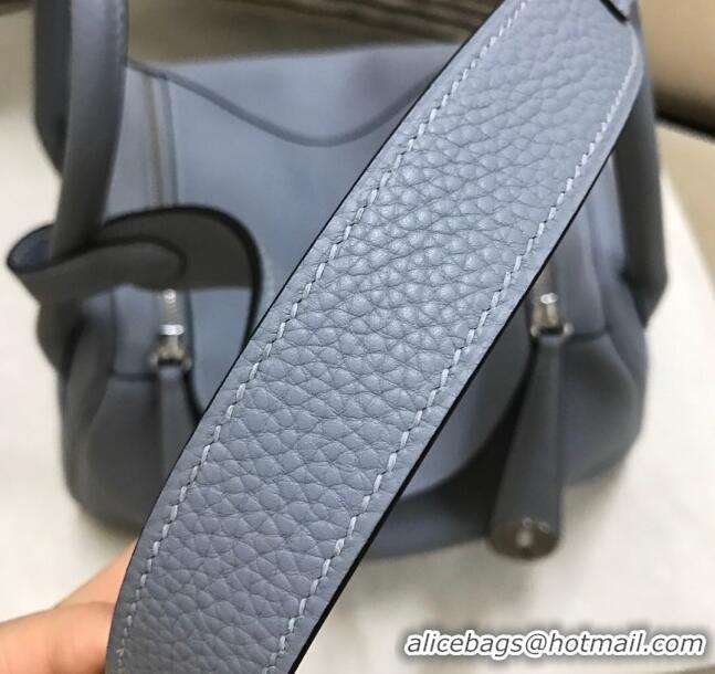 Best Quality Hermes Lindy 26/30 Bag in Original Taurillon Clemence Leather H1501 Linen Blue/Silver 2024 (Full Handmade)